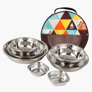 캠핑문 테이블 웨어 스테인레스 유광 접시 식기 1세트 22P 구성 전용가방 포함