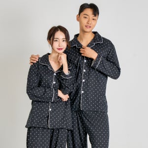 피치기모 도트 잠옷 세트 긴팔 카라 파자마 홈웨어