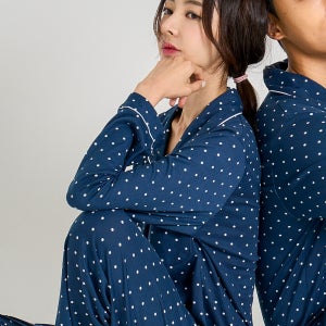 [에이원] 미니도트 남녀공용 피치기모 잠옷 카라 세트