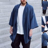 남자명품코트 Autumn 2022 Men’s Casual Linen Blue Loose Trench Coat Lace-up Men Cape Ropa Hombre Vee Chamar