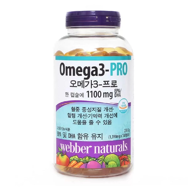 [건강기능식품][캐나다] <b>웨버</b> 네츄럴 오메가3프로 1390mg x 180캡슐 혈중 <b>중성</b>지질 새선/ 혈행 개선/ 기억력 새선에 도움을 줄 수 있음