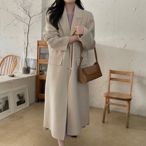 머스크 카라넥 핸드메이드코트 패딩내피 겨울 여성 롱 코트 블랙 연베이지