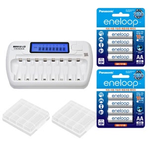 마하 8.0 LCD 8구 충전기+ 에네루프 AA 충전지 8알