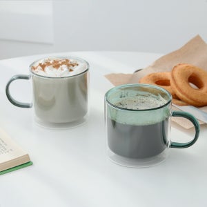 이중 진공 손잡이 내열 유리컵 예쁜 카페 머그잔 아메리카노 물컵 350ML