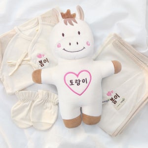 [자연생각] 오가닉 태명 자수 애착인형 4종 임신 출산 선물세트