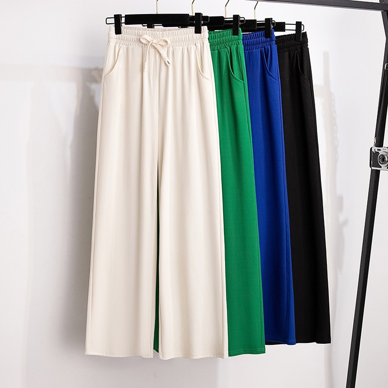 155Kg Plus Size Women s Loose Straight Pants Thin Summer High Waist Closed Ice Silk T[C00080042]