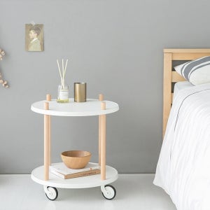 주방 거실 침실 이동식 사이드 테이블 트롤리 원형 2단 마켓비 GRUET