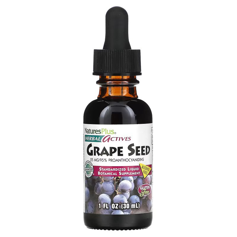 <b>네이처스플러스</b> 허벌엑티브 포도씨 무알코올 25mg 1fl oz 30ml <b>항산화</b> 미국 액상