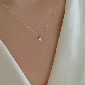 토프 벨 큐빅 네크리스 - 14k 원형 큐빅 미니 펜던트 데일리 금 목걸이