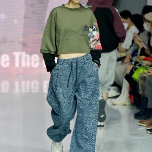 [ 드마크 ] 사이드 원턱 레오파드 리얼 와이드 팬츠 블루