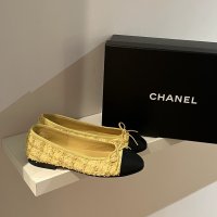 MARKET RHEMES ORDER [CHANEL] CHANEL TWEED BALLERINA FLAT SHOES YELLOW 35