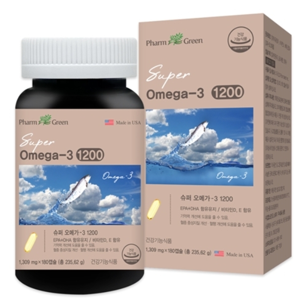 팜그린 슈퍼 <b>오메가3</b> 1200 1309mg x 180캡슐 6개월분