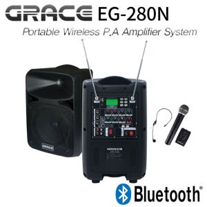 앰프스피커 EG-280N 충전식 블루투스 휴대용 강의 무선마이크2개 200W 그레이스