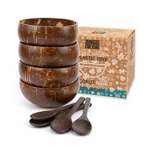 정글 컬쳐별 코코넛 그릇과 나무 숟가락 세트 스무디 그릇 4개 대나무