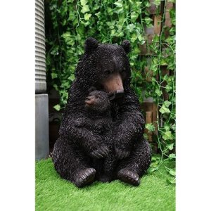 에브로스 대형 소박한 숲 살아있는 검은 어머니 곰 껴안고 아기 새끼 동상 21.5”키 큰