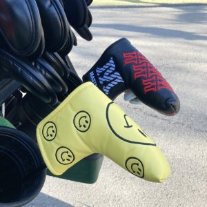 스마일 옐로 퍼터커버 일자형 밸크로타입 자수 찍찍이 블레이드 골프채 카바 커버 보호대