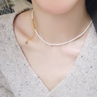 얇은 쌀알 진주 목걸이 14k Gold Plated 925 Silver