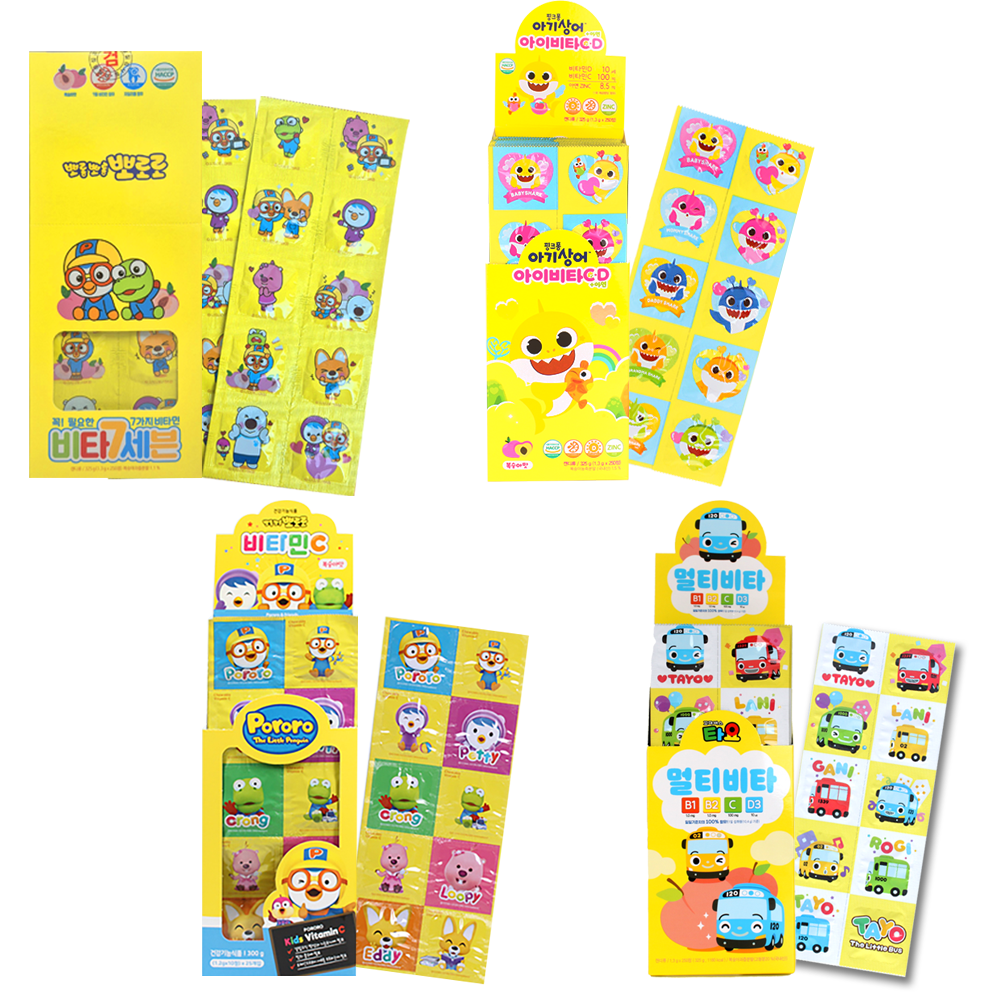 뽀로로 타요 핑크퐁 캐릭터비타민 캔디 250정 3종 비타민C영양제 유치원 어린이집간식선물