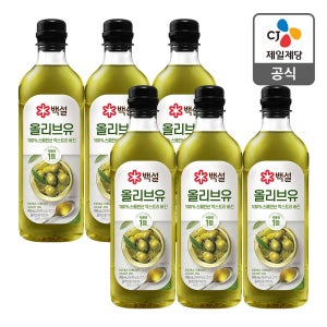 백설 올리브유 압착 올리브오일 900ml, 6개