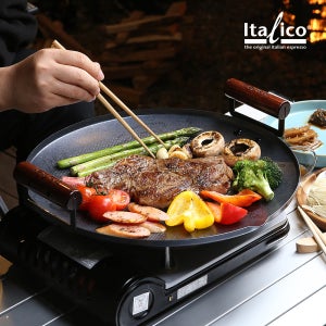 이탈리코 캠핑 그리들 불판 38cm 무쇠 원목손잡이