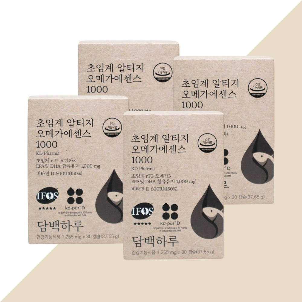 담백하루 초임계 알티지 RTG <b>오메가3</b> 효능 에센스 1000 고약사 단백하루 혈행개선 4박스