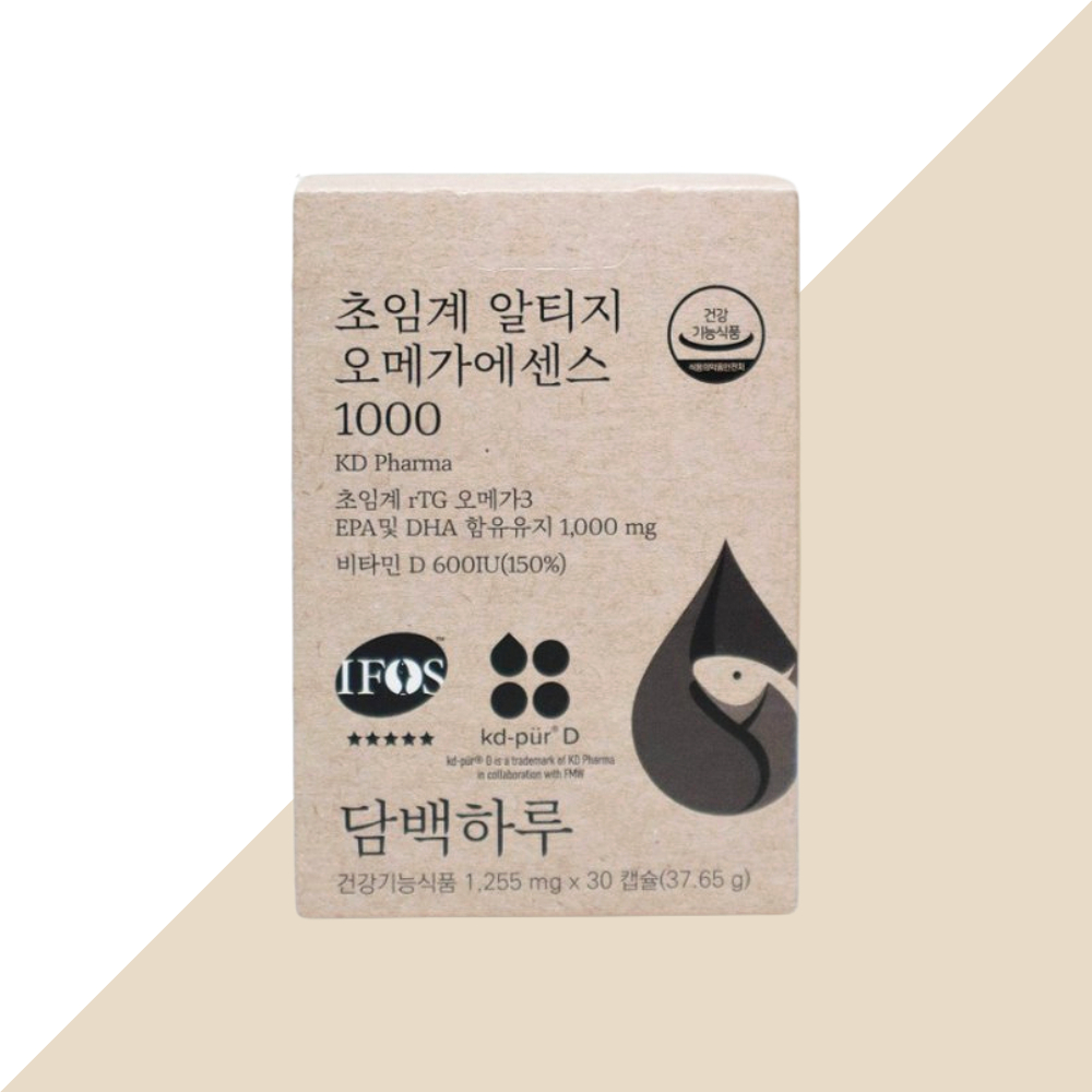 <b>담백하루 초임계 알티지</b> RTG <b>오메가</b>3 효능 <b>에센스 1000</b> 고약사 단백하루 혈행개선