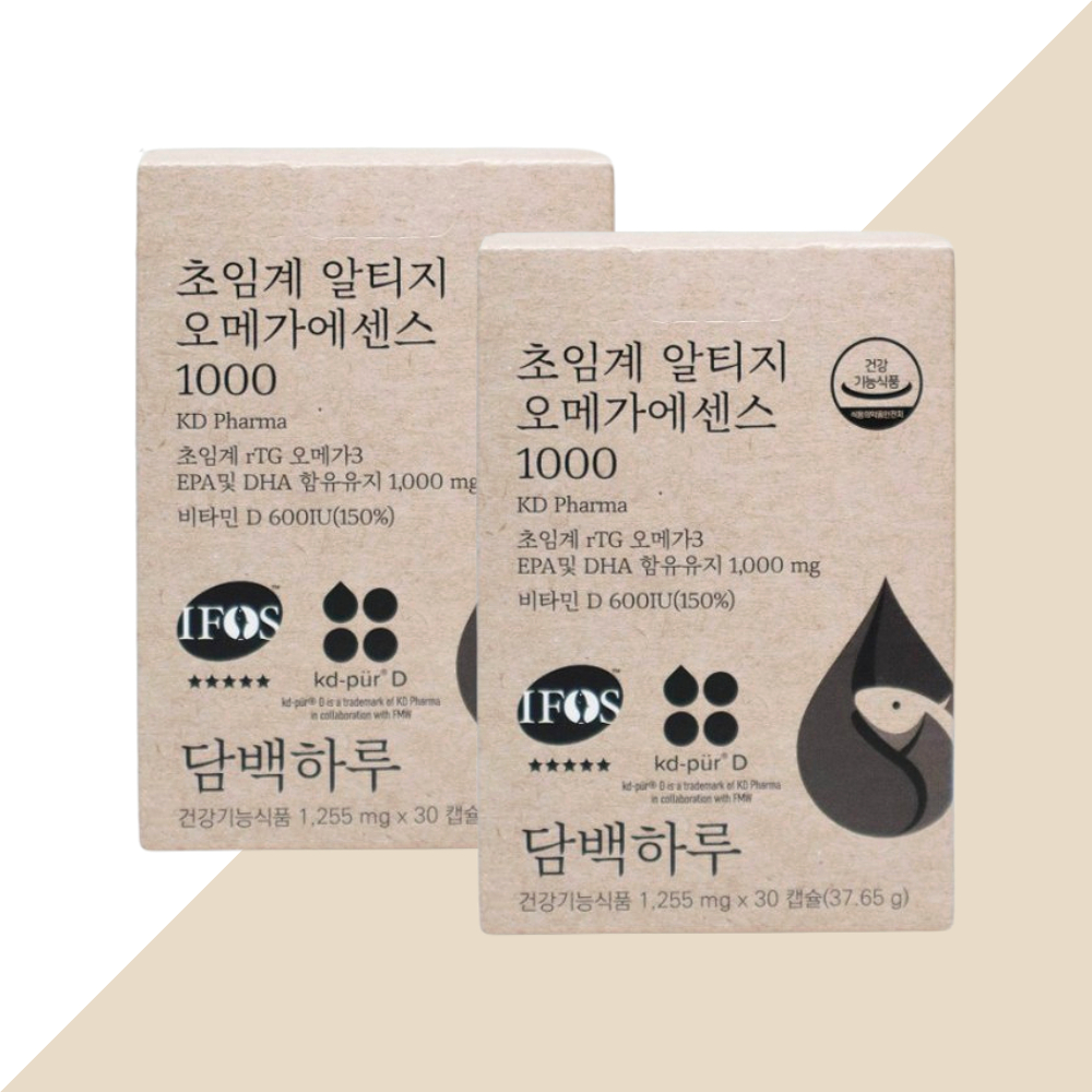 담백하루 초임계 알티지 RTG <b>오메가3</b> 효능 에센스 1000 고약사 단백하루 혈행개선 2박스