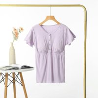 임산부원피스 임부복 출근룩 오피스 하객룩 만삭원피스 빅사이즈 Women’s Modal Short Sleeve V-neck Nightdress with Bra Ladies Breas