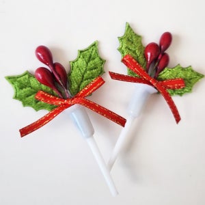 크리스마스 케익픽 두잎리본장식 데코 케이크장식 선물 성탄절 케익택