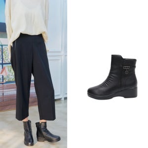 키높이 통굽 여성겨울부츠 기모안감 지퍼 엄마부츠 5cm 논슬립바닥창 FE2008