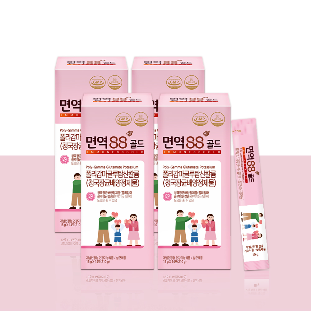 <b>면역</b>88골드 어른 아이 온가족용 PGA-K <b>면역</b>관리증진 폴리감마글루탐산 영양제 4박스 56포