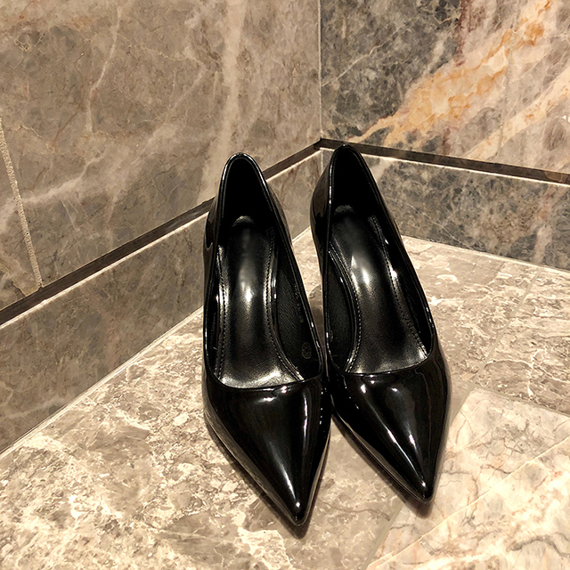 블랙 에나멜 크링크 뾰족코 스틸레토힐 구두 8cm / 결혼식 면접 출근 데이트 오피스