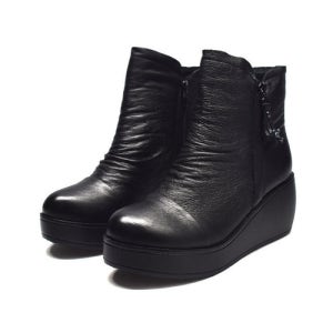 딕슈 여성 소가죽 앵클 숏 부츠 방한화 기모 안감 웨지 키높이 방한 부츠