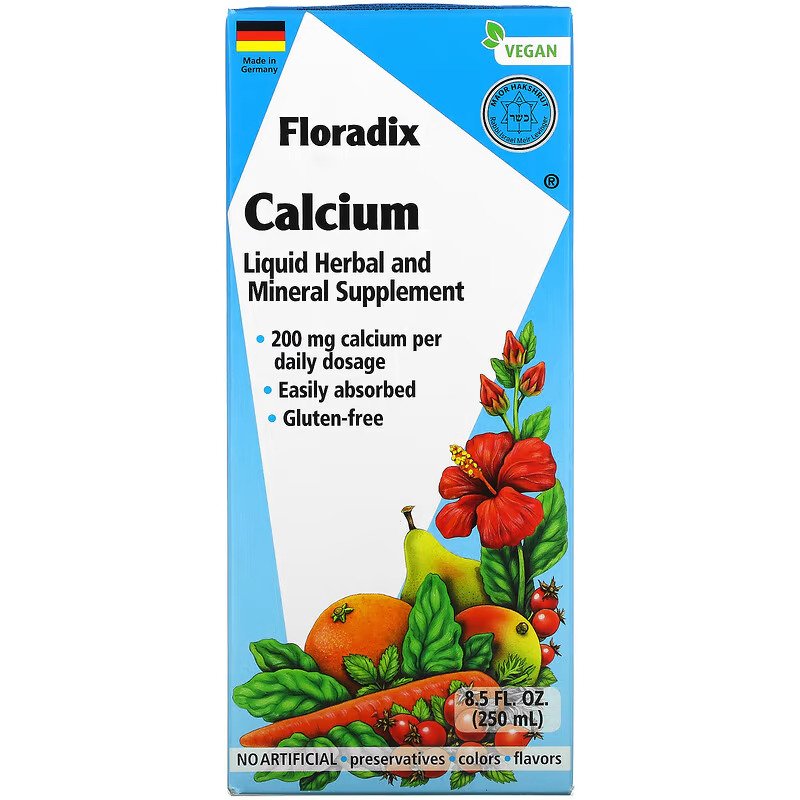 <b>가이아</b> 허브 Floradix <b>칼슘</b> 200mg 8.5fl oz 250ml 미국 해외 직구