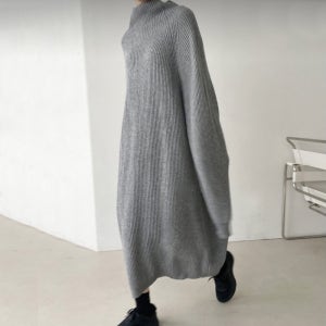 브라운당일 울80 하이넥 터틀넥 루즈핏 박스핏 나그랑 벌룬 니트 롱 원피스