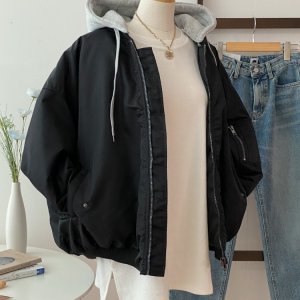 투웨이 오버핏 패딩 후드 항공 점퍼 3color