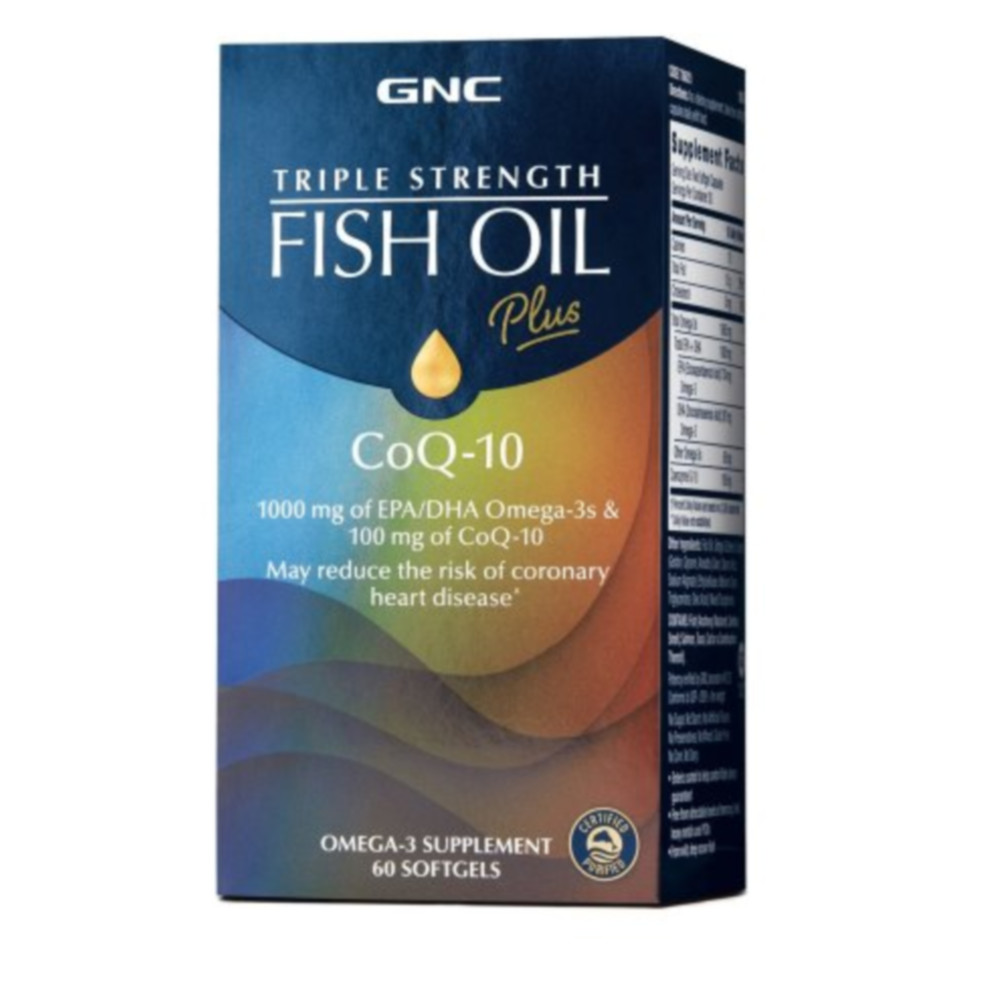 GNC <b>오메가</b>3 EPA DHA <b>트리플</b> 스트렝스 피쉬오일 <b>플러스</b> 코엔자임Q10 60 소프트젤