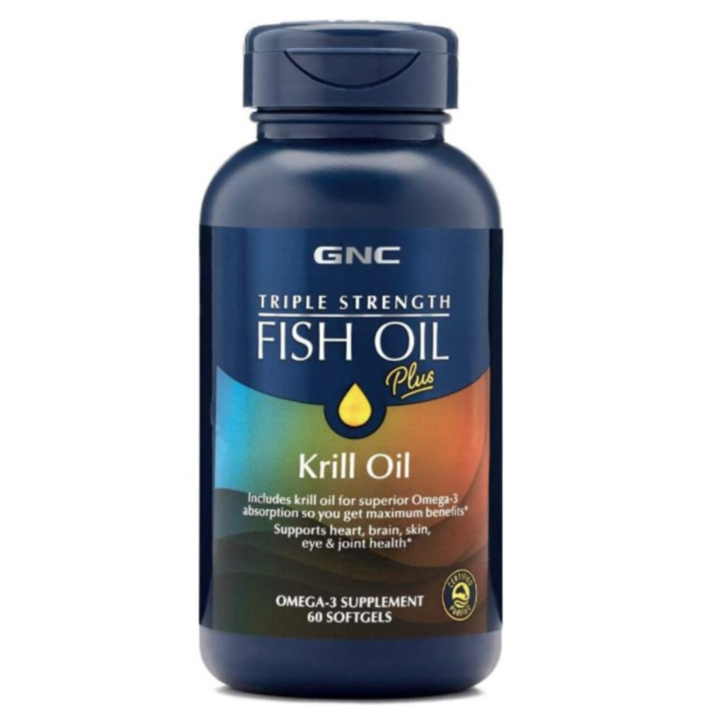 GNC <b>오메가</b>3 EPA DHA <b>트리플</b> 스트렝스 피쉬 오일 <b>플러스</b> 크릴 오일 60 소프트젤