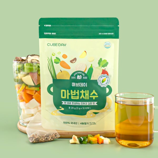 큐브데이 마법채수(2gX10개입) 육수 채수팩 국물 티백 초기 준비물 토핑 밥솥