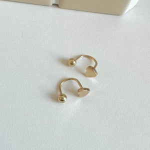 14k U자 납작 하트 피어싱 심플한 데일리 금 피어싱 귀걸이 두께