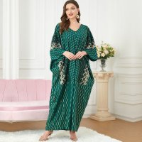 Muslim Fashion Bat Sleeve Loose Gilt Printed Lace Dress Moroccan Kaftan Vestido Largo[B00104084]