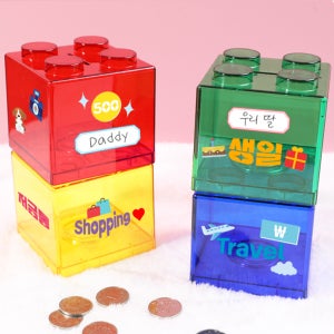 아크릴 블럭 큐브 돼지 저금통+스티커 3종