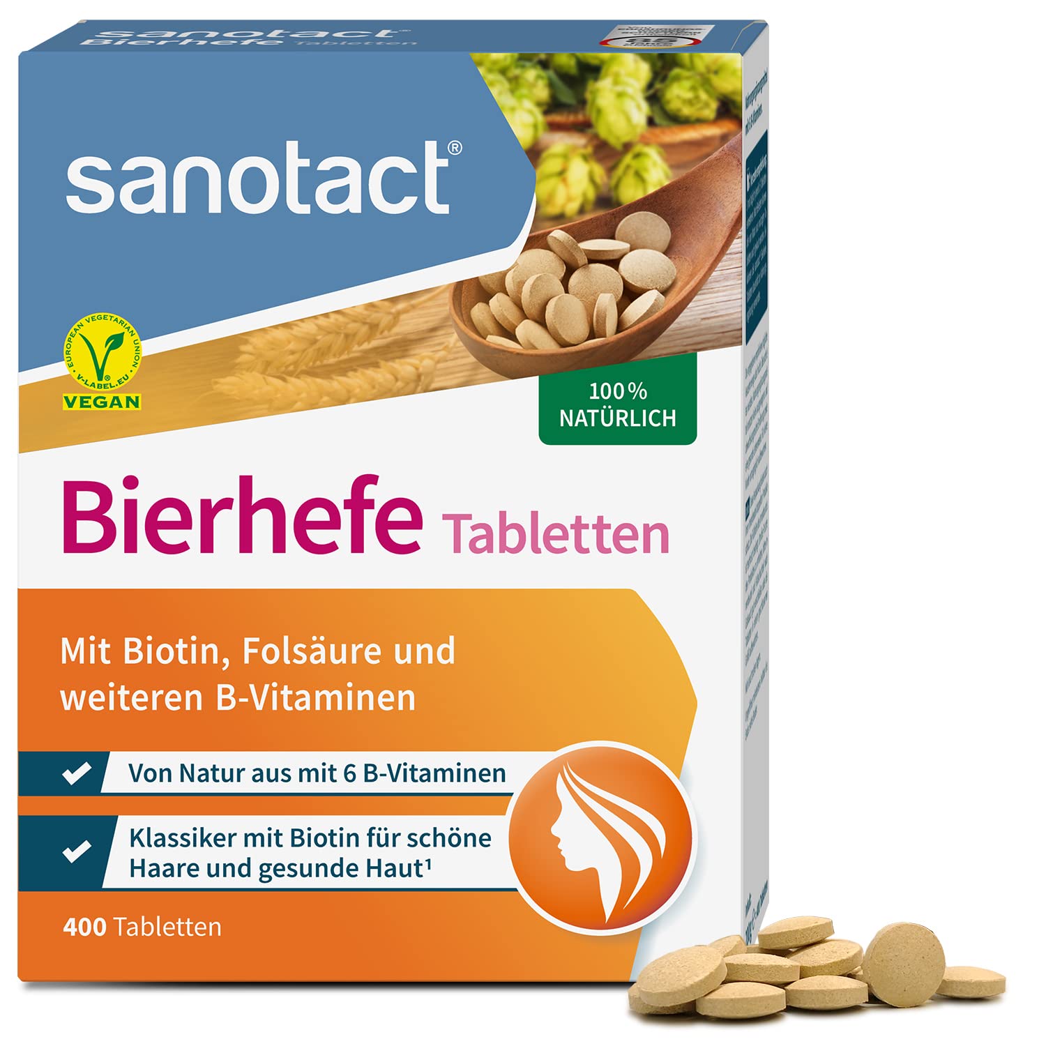 Sanotact 비건 100% 맥주 효모 6가지 <b>비타민</b>B 400정 3팩