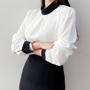 롤카라 배색 오피스룩 블라우스 2col 단정한 깔끔한 출근룩