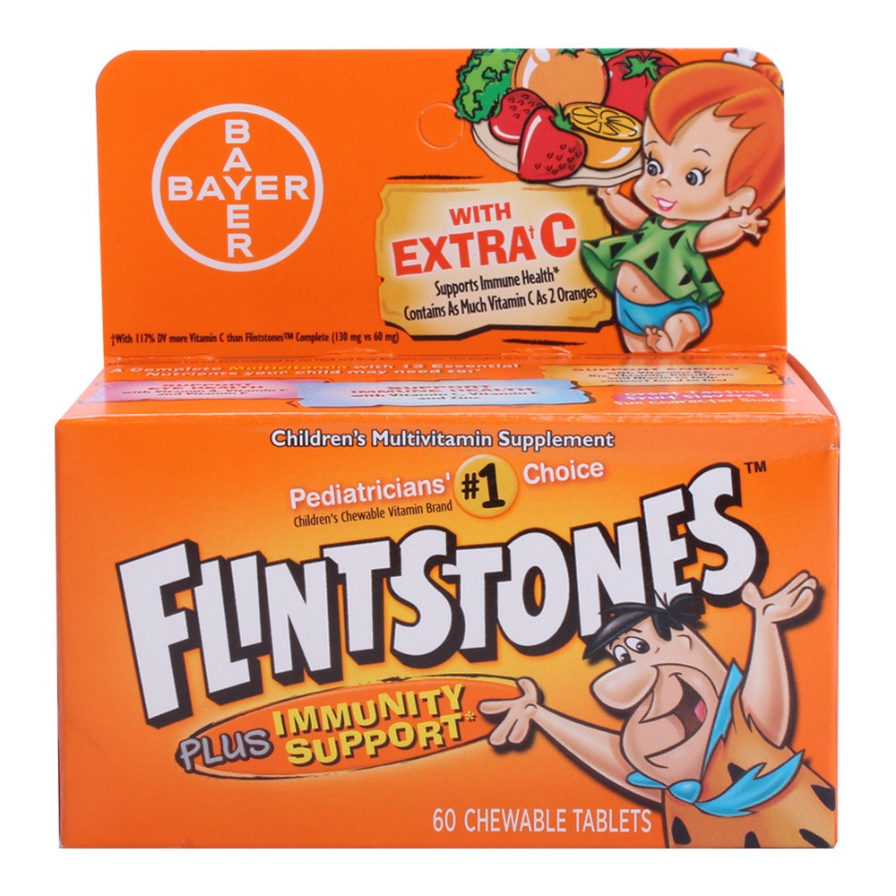 바이엘 플린스톤즈 어린이 종합<b>비타민</b> 플러스 <b>이뮤니티 서포트</b> 60츄어블 타블렛