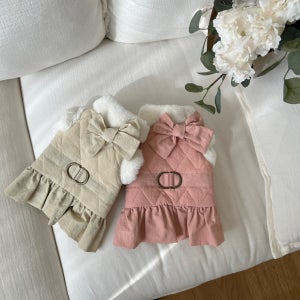 강아지 코튼 리본 하네스 패딩 친구 반려견 가을 겨울 옷 애견 귀여운 선물 S
