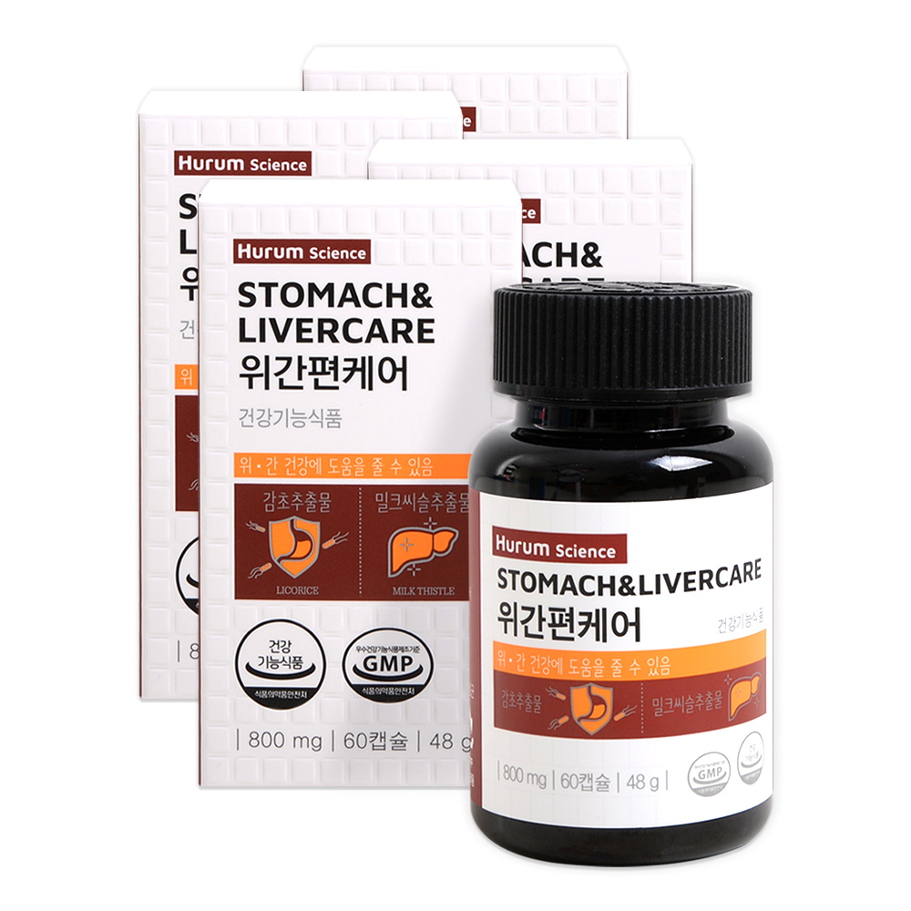 <b>휴럼</b>사이언스 위간편케어 감초추출물 밀크씨슬 함유 헬리코박터균 위 <b>간</b> 건강 60캡슐, 4개