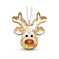 SWAROVSKI Gingerbread Reindeer Ornament, For Hanging on a Tree or for Display, Gold Crystal with Cop