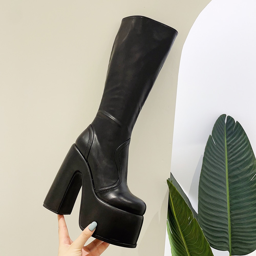 Goth Punk Design Platform Knee High Boots Zip High Heels Dress Winter Shoes Long [G00118389]