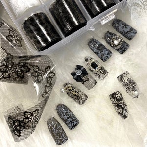 레이스 패턴 네일필름 10종 세트 블랙 화이트 플라워 호일 네일재료